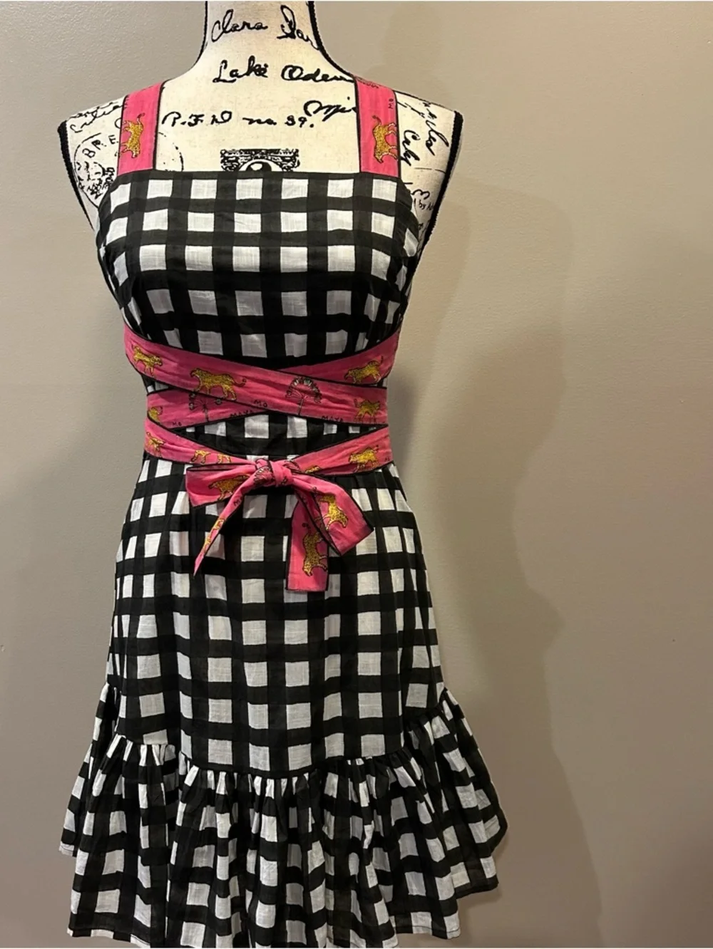 Mo Maya Luna Check and Leopard Print Strap Square Neckline Sleeveless Mini Dress - Picture 4 of 16